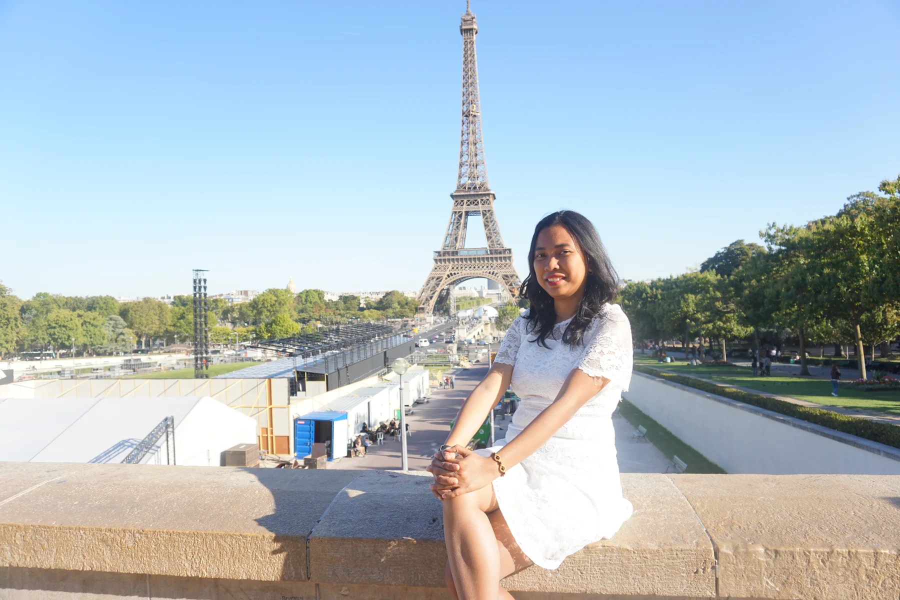 Mentari Rahman at the Eiffel Tower in Paris during a personal trip