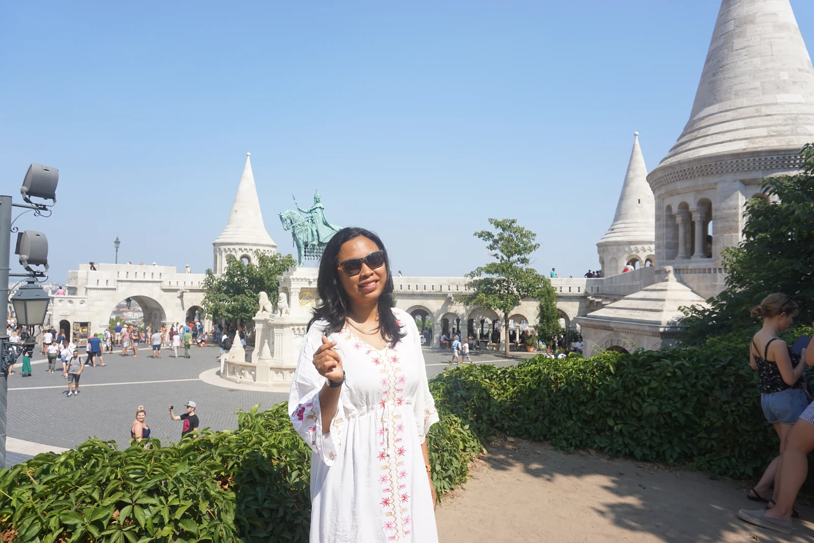 Mentari Rahman at Fisherman's Bastion in Budapest during a personal trip to Europe