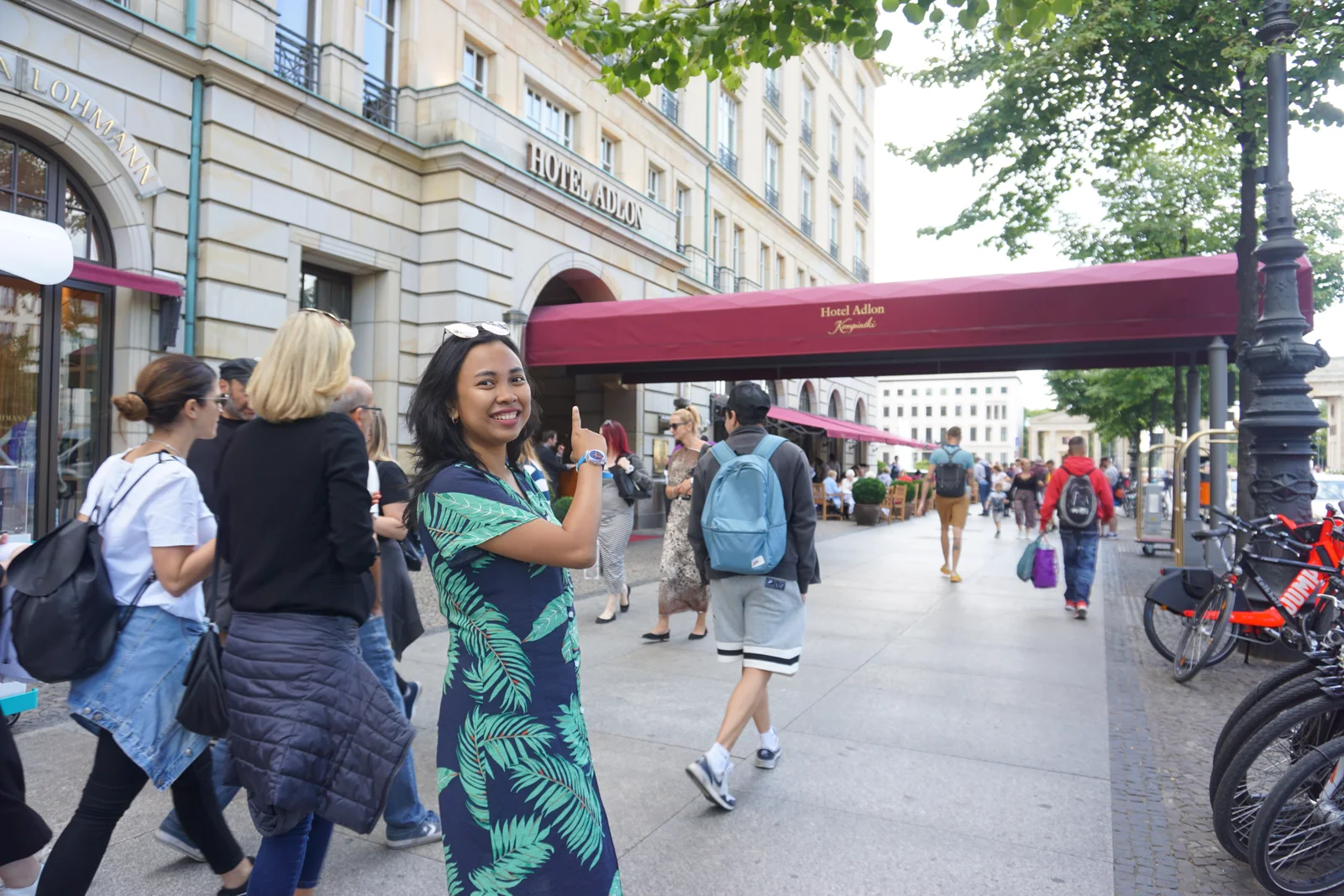Mentari Rahman outside Hotel Adlon Kempinski in Berlin during a personal trip